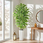 Artificial Yellow Dracaena Tree - 7FT Tall Fake Plants with White Tall Planter - Artificial Plants Indoor Floor Plant in Pot - Large Tropical Fake Yucca Potted Tree for Home Office Living Room Decor