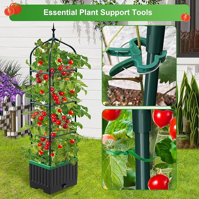 Raised Garden Bed Planter Boxes with Trellis,1pcs 70.9" Self-Watering Tomato Planter Boxes with Trellis for Climbing Vegetables Plants Flowers Tomato,Use for Indoor Outdoor (Black)