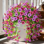 Artificial Fake Hanging Flowers Plants for Outdoor Spring Summer Decoration, 2PCS Faux Daisy Silk Plant Outside No Fade UV Resistant Realistic Home Decor for Porch Patio Window Box (Mix purple)