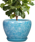Indoor Plant Pots 10 Inch - Ceramic Planter for Outdoor Plants, Decorative Round Planter with Drainage Hole and Saucer, Flower Pots Outdoor, Apartment Decor, House Warming Gift, Bubble Blue