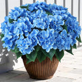 FOTEEWL 8 Bundles Artificial Hydrangea Flowers for Outdoor Decor, Realistic Faux Silk Bouquets Sun-Resistant Fake Plants for Front Door Balcony Farmhouse Garden Home Spring Summer Decor (Blue)