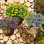 Grunyia 10 Bundles Artificial Fake Flowers, Faux Outdoor Plastic Plants UV Resistant Shrubs Outside Indoor Decorations (Yellow-Eucalyptus)