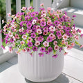 Ammyoo Artificial Fake Plants Flowers for Outdoor Spring Decor, 12 Bundles Faux Silk Mums for Planter Pot Colorful UV Resistant Look Real for Front Door Porch Patio Outside Yard(Purple Pink)