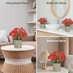 FAVOWREATH 2 Pack Small Fake Plants Potted Artificial Plants Artificial Flowers Potted Faux Flower Daisy with Eucalyptus Leaves for Home Decor Office Room Farmhouse Indoor Table Bathroom Decor（Red）