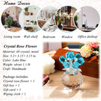 YWHL Crystal Lake Blue Rose Bouquet Figurine with Round Vase, Romantic Glass Rose Flower Gifts for Women Mom on Anniversary Birthday Christmas, Rose Collectible Figurine for Wedding Home Decorations