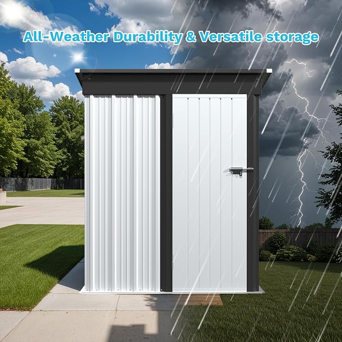 Greesum Outdoor Storage Shed 5 x 3 ft. Utility Tool Shed Metal Storage Garden Shed with Door & Lock for Patio Storage, White