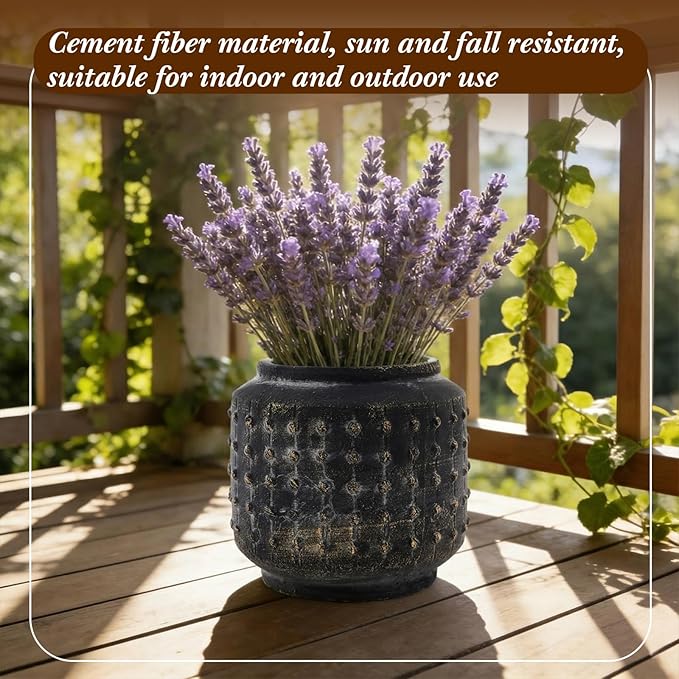 FillTouch 2 Pcs Rustic Hobnail Planter Pot, 7.5" Indoor Outdoor Cement Fiber Flower Pot, Decorative Farmhouse Container for Succulent, Flower & Herb, Vintage Brown Vase for Patio, Balcony Home Decor