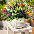 Geegoods Artificial Plants Flowers for Outdoor – 48 Bundles UV Resistant Faux Lavender Flowers with Monkey Grass for Garden Porch Window Patio Hanging Planter Decor