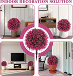 Grooy Artificial Topiary Tree with Pink Eucalyptus, Set of 2 Artificial Shrub Bushes with Ground Spike, Fake Evergreen Tree for Porch, Artificial Plants for Outdoor Planters Indoor UV Resist