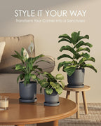 Bamworld Plant Pots Planters for Indoor Plants Flower Pots with Drainage Holes 5/6/7.5 Inch Set of 3 Plastic Planters for Outdoor Plants Garden Pots for Office Room Home Decor Gray