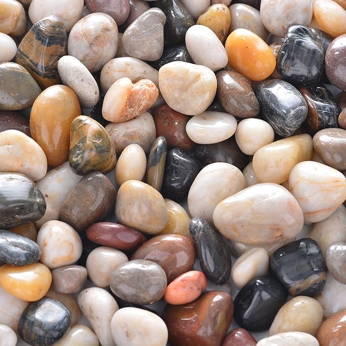 10lb Natural Decorative Polished Mixed Pebbles - Pebbles Polished Gravel,0.5-1.2 inch Small Decorative River Rock Stones for Fresh Water Fish Animal Plant Aquariums, Landscaping, Home Decor etc.