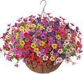 HyeFlora Artificial Fake Hanging Plants Flowers with Basket Outdoor Decor Faux Silk Dasiy Flower Arrangements in Pot Planter for Porch Home Indoor Patio Garden Yard Decoration