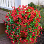 HyeFlora Artificial Hanging Flowers for Outdoors Decoration, 2Pcs Red Fake Spring Summer Decor, Realistic Plants, UV & Fading Resistant Flower for Porch Patio Balcony Planter Yard Home Garland