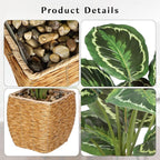 Briful Fake Plants Potted Calathea Medallion Artificial Plants Indoor Realistic Greenery Faux Plants in Square Plastic Rattan Baskets for Home Decor Farmhouse Office Weddings