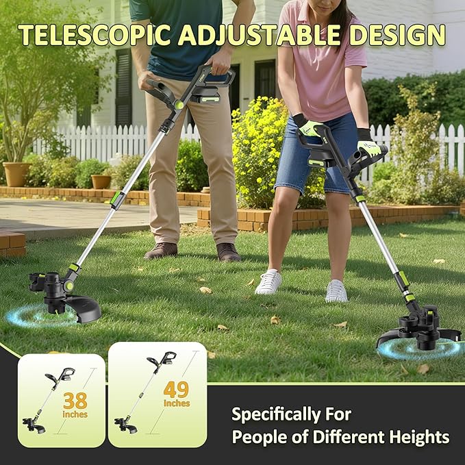 20V Cordless String Trimmer, 2.0Ah Battery Powered with Fast Charger, 12'' Grass Cutter with Auto Line Feed, 3-in-1 Electric Lawn Mower Grass Trimmer & Edger Lawn Tool with 8 Lines for Yard, Garden
