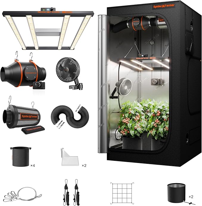 Spider Farmer Grow Tent Kit Complete 3x3x6ft G3000 Bar Style LED Grow Light Full Spectrum Ventilation System 36"x36"x70" Indoor Grow 1680D Canvas Tent 4" Inline Fan Carbon Filter & 6'' Clip Fan