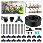Drip Irrigation Kit - 100 FT. Hose Sprinkler System with 360° nozzles and T-connectors for Gardens, lawns, Plants, Flower beds, Trees, patios and hydroponics (Closeable nozzle-16)