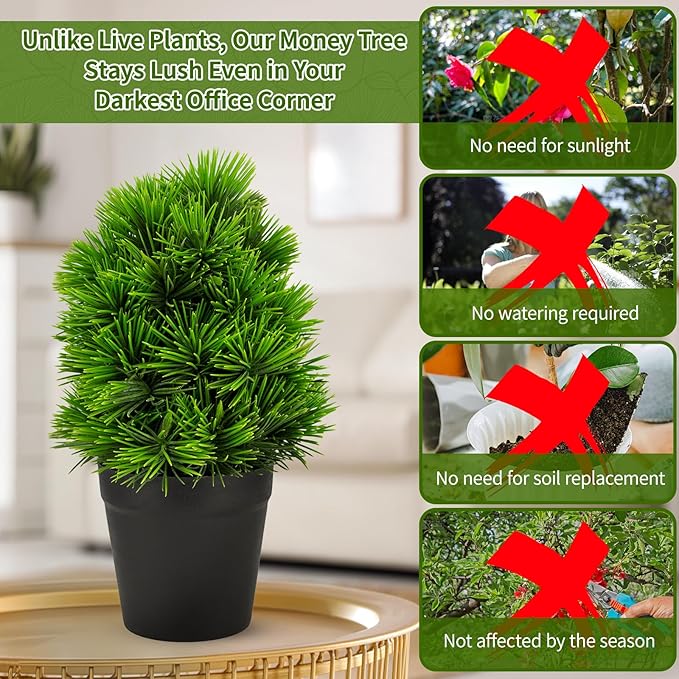 2 Pack Realistic Artificial Potted Plants Simulation Welcoming Pine,9.5" Small Faux Greenery for Desk Office Home Christmas Decorations, Pet Friendly Faux Cedar Shrubs in Pot (Maintenance Free)
