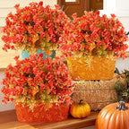 Artificial Flowers for Outdoor, UV Resistant Fake Silk Pansies Flowers, Realistic Faux Plants for Outside Indoor Porch Patio Window Box Planter Home Decor (12, Orange Red)