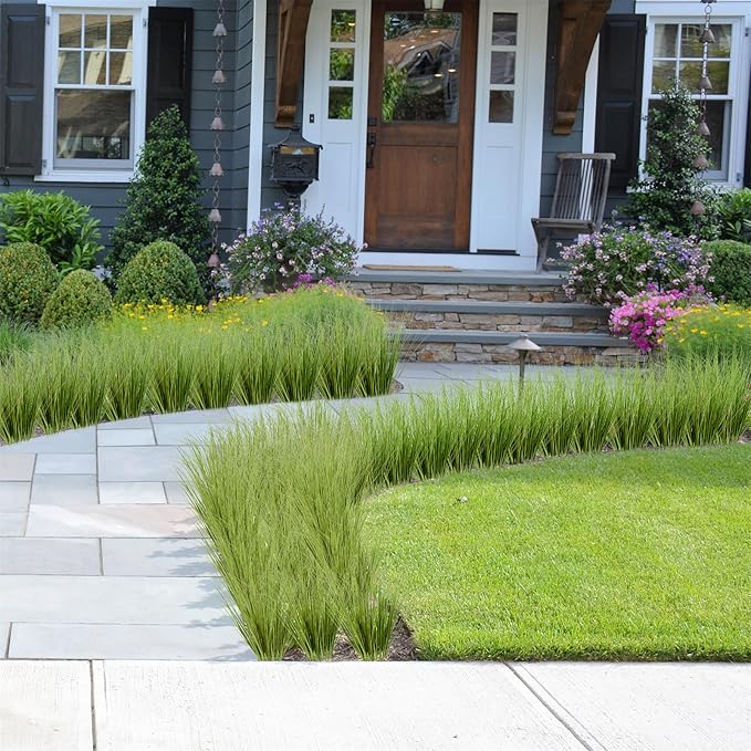 10PCS Fake Grass Filler Decor Artificial Grass Plants Outdoor Faux Plants Artificial Tall Shrubs Wheat Grass Greenery Stems UV Resistant Onion Grss For Outdoor Indoor Vase Planters Home Decor, Green