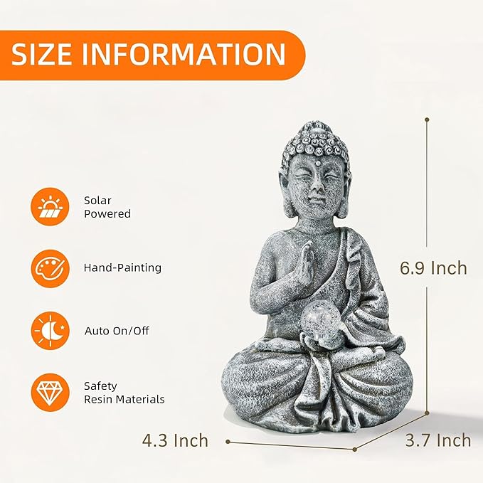 Suyorpe Buddha Statue Outdoor Statues with Solar Lights - Sitting Buddha Figurine for Garden, Zen Decor for Garden,Home, Patio, Lawn,Yard Balcony