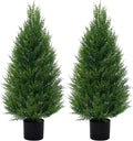 2Pack 3FT Artificial Cedar Trees in Pots, UV Resistant Faux Evergreen Plants for Indoor Outdoor Decoration, Modern Porch & Entryway Greenery