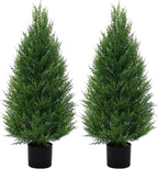 2Pack 3FT Artificial Cedar Trees in Pots, UV Resistant Faux Evergreen Plants for Indoor Outdoor Decoration, Modern Porch & Entryway Greenery