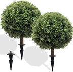 Artificial Boxwood Topiary Ball Tree Set of 2, 25.2" UV Resistant Artificial Outdoor Shrubs with Ground Spike, Decorative Evergreen Fake Topiary Bushes Plant for Front Porch Garden Decor