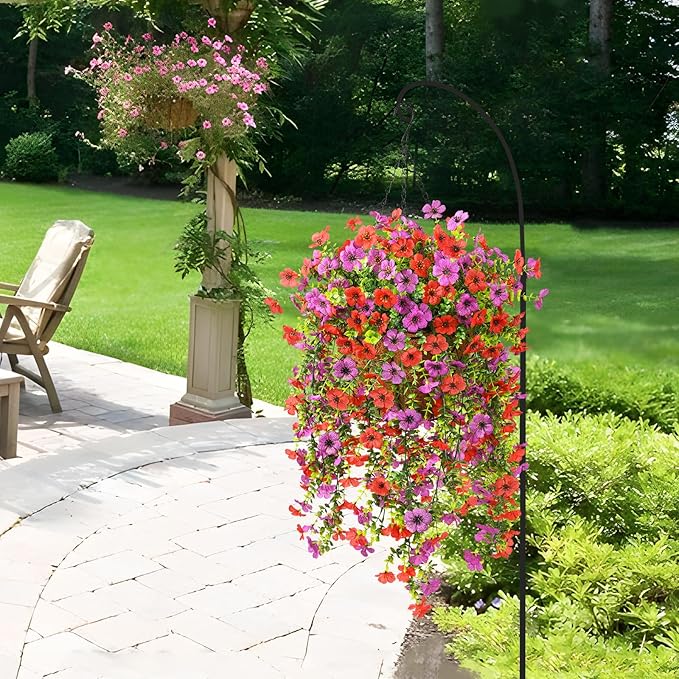 Artificial Hanging Flowers Plants for Outdoor Spring Summer Decoration,2PCS Faux Silk Daisy UV Resistant Look Real for Outside Home Indoor Planter Porch Window Yard Decor(Red Purple)