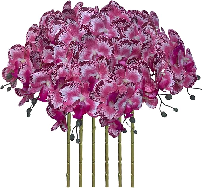 FagusHome 32 Inch Artificial Phalaenopsis Flowers 6 Pcs Artificial Orchid Flowers Stem Plants for Home Décor (Pink Piebald)