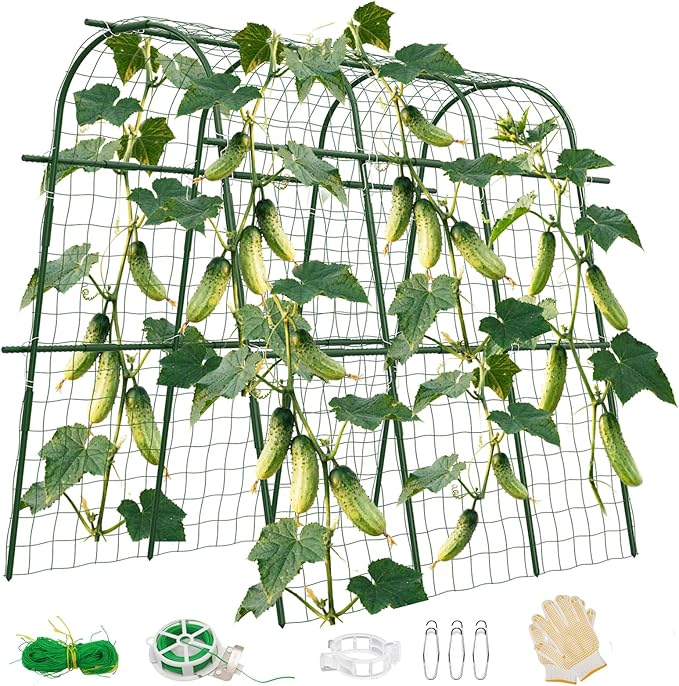 65"×48" Cucumber Trellis for Raised Bed, U-Shape Garden Trellis for Climbing Plants Outdoor, Metal Arch Vegetables Trellis, Detachable Cucumber Plant Support for Tomato,Squash