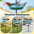 VIVOHOME Oval Bird Bath for Outside, Outdoor Birdbath Bowl with Metal Ground Stake, Weather-Resistant ABS Bird Bath and Feeder for Garden, 1.3 Gallons, Green