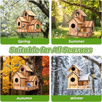 Bird Houses for Outside, 3-Hole Large Wooden Birdhouse for Bluebirds Finches Cardinal Hummingbird, Bird House for Outdoors Hanging Bird House Clearance Garden Courtyard Decor