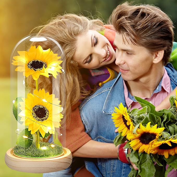 Birthday Gifts for Women Mothers Day Sunflower Gifts for Mom from Daughter, Mom Gifts for Women Sister Grandma Wife Teacher Friends Female,Mothers Day Flowers Gifts,Sunflowers Decor in Glass Dome
