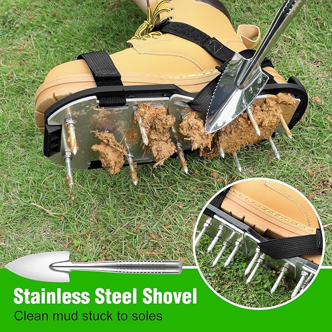Lawn Aerator Shoes for Grass - Pre-Assembled Grass Aerator Shoes for Lawn - Soil Yard Aerator Tool for Aerating Patio Garden, Black, Small Size