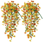 Artificial Hanging Flowers Plants for Outdoor Spring Summer Decoration,2PCS Faux Silk Daisy UV Resistant Look Real for Outside Home Indoor Planter Porch Garden Yard Decor(Yellow Orange)
