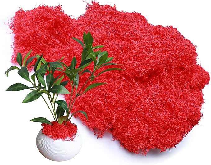 Red 5.3oz Fake Moss Artificial Floral MossFaux Plant for DIY Crafts Fairy Garden Pot Filler Vase Greenery Decorating Project Indoor Model Making Walls Glass Decor Forlaoers