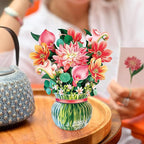 Freshcut Paper Pop Up Cards, Mini Dear Dahlia, 6 Inch Mini Sized Forever Flower Bouquet 3D Popup Greeting Cards, Birthday Card, Thank You Card, Blank Notecard & Envelope