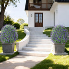 26'' Artificial Boxwood Topiary Trees with Lavender Flowers 2 Pack Fake Plants for Outdoor Indoor Artificial Shrubs with Metal Ground Spike UV Resistant Fake Bushes for Front Porch Garden, Purple