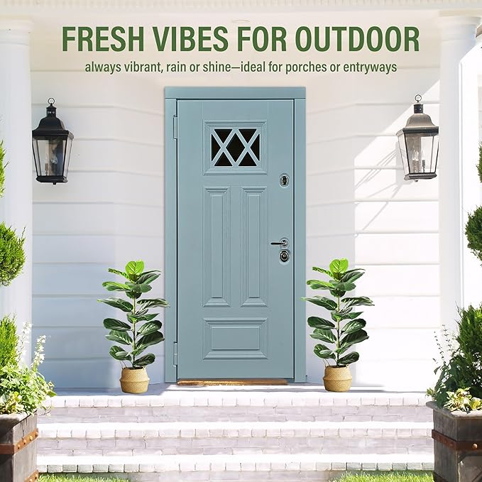 Suntee 2 Pack Artificial Fiddle Leaf Fig Tree, 30" Ficus Lyrata Fake Plants with Cotton Rope Basket, Floor Plant Outdoor Faux Plants for Living Room, Corner, Office, Patio, Windowsill Decor