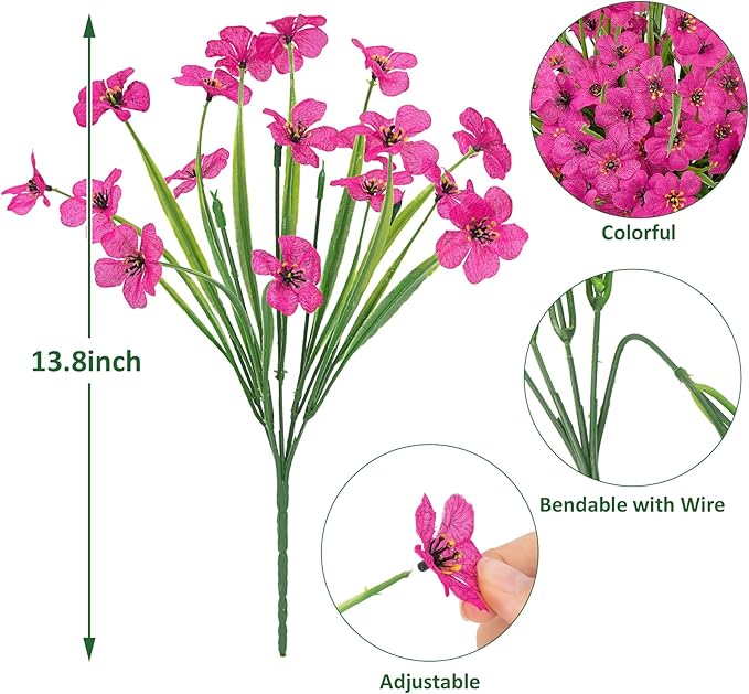 Roberly 24 Bundles Artificial Flowers for Outdoors UV Resistant Silk Fake Flowers Faux Plastic Plants for Porch Garden Window Box Indoor Outdoor Spring Summer Home Farmhouse Decor, Fuchsia
