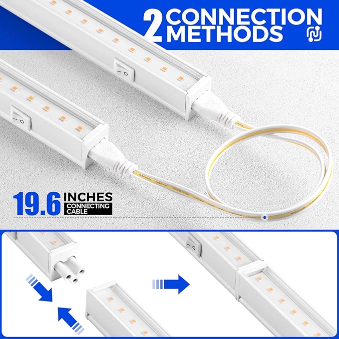 Barrina T5 Grow Lights, Full Spectrum, 2ft 80W (8 x 10W, 500W Equivalent), LED Grow Light Strip for Greenhouse, Plant Grow Shelf, Plug and Play Easy Installation, Yellow, 8-Pack