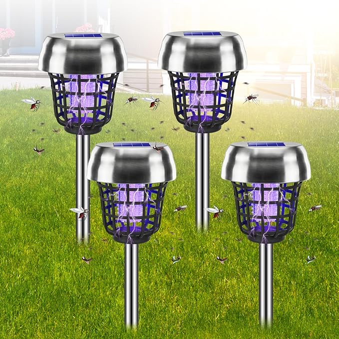 2026 Solar Bug Zapper Outdoor Waterproof Mosquito Repellent Outdoor Patio Mosquito Trap & Killer for Backyard, Farm, Garden, Solar Powered Fly Zapper for Small Flying Insect, Flies, Gnats, Moths(4)