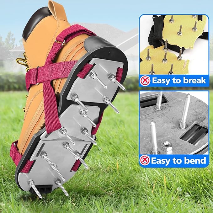 Lawn Aerator Shoes for Grass - Pre-Assembled Grass Aerator Shoes for Lawn - Soil Yard Aerator Tool for Aerating Patio Garden, Red, Medium Size