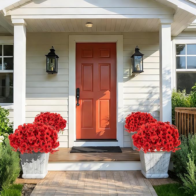 ZAIYW 18 Bundles Artificial Flowers Outdoor Fake Flowers Pansies Faux Artificial Plants for Planter Porch Yard Home Decor (Red)