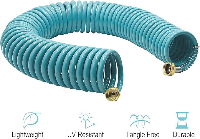 AUTOMAN Recoil Garden Water Hose 50 ft, EVA Curly Water Hose with Brass Connectors,Garden Hose Coil,Includes 7-Pattern Function Sprayer,Retractable,Corrosion Resistant Garden Coil Hose.
