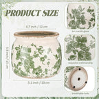 2 Pcs Vintage Planter Ceramic Plants Pot with Drainage Ice Crack Scroll Flower Vase Pot for Indoor Outdoor Plants Home Kitchen Decor Gifts (Vintage Floral,5.9")