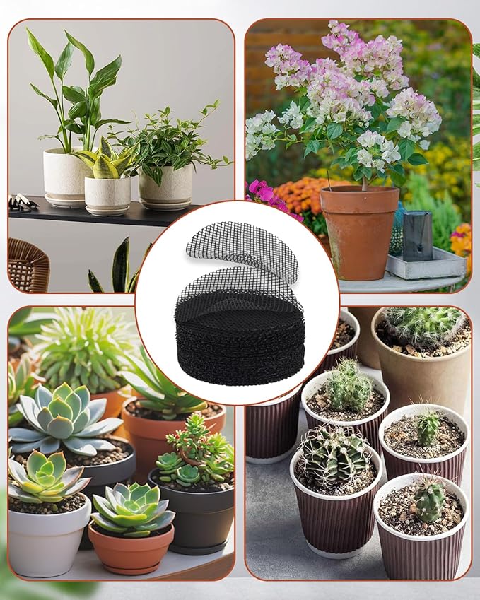 50PCS Flower Pot Hole Mesh Pad, 2 inch Rounds Drainage Hole, Plant Pot Drainage Mat, Plant Potting Mat to Prevent Soil Loss, Gardening Gifts for Friend