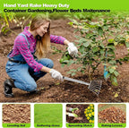 Landscape Rakes for Lawns Leaf Leaves, Small Hand Cultivator, Clam Tool for Cleaning Debris, Weeds, Grass, Pine Needle Remove in Yard, Flower Beds, Herb Rock Garden Care - Stainless Steel