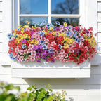 Alupssuc 20 Bundles Artificial Flowers for Outdoor Indoor Decoration, UV Resistant No Fade Fake Plants Eucalyptus, Colorful Faux Spring Flowers for Outside Yard Porch Patio Garden Home Window Box